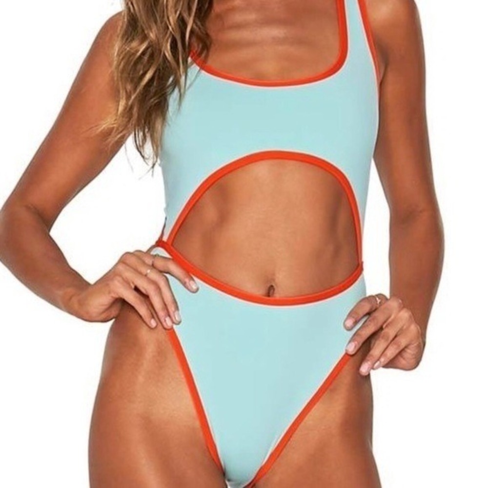 L*Space Women Blue Orange Kira Cutout Twist Back Bitsy Cut One Piece Swimsuit 12 - Picture 6 of 9